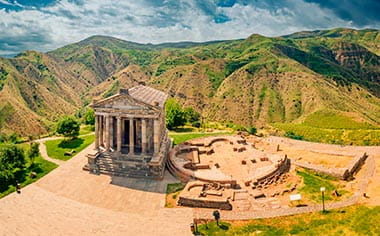 Aerial view of the Garni temple in Armenia